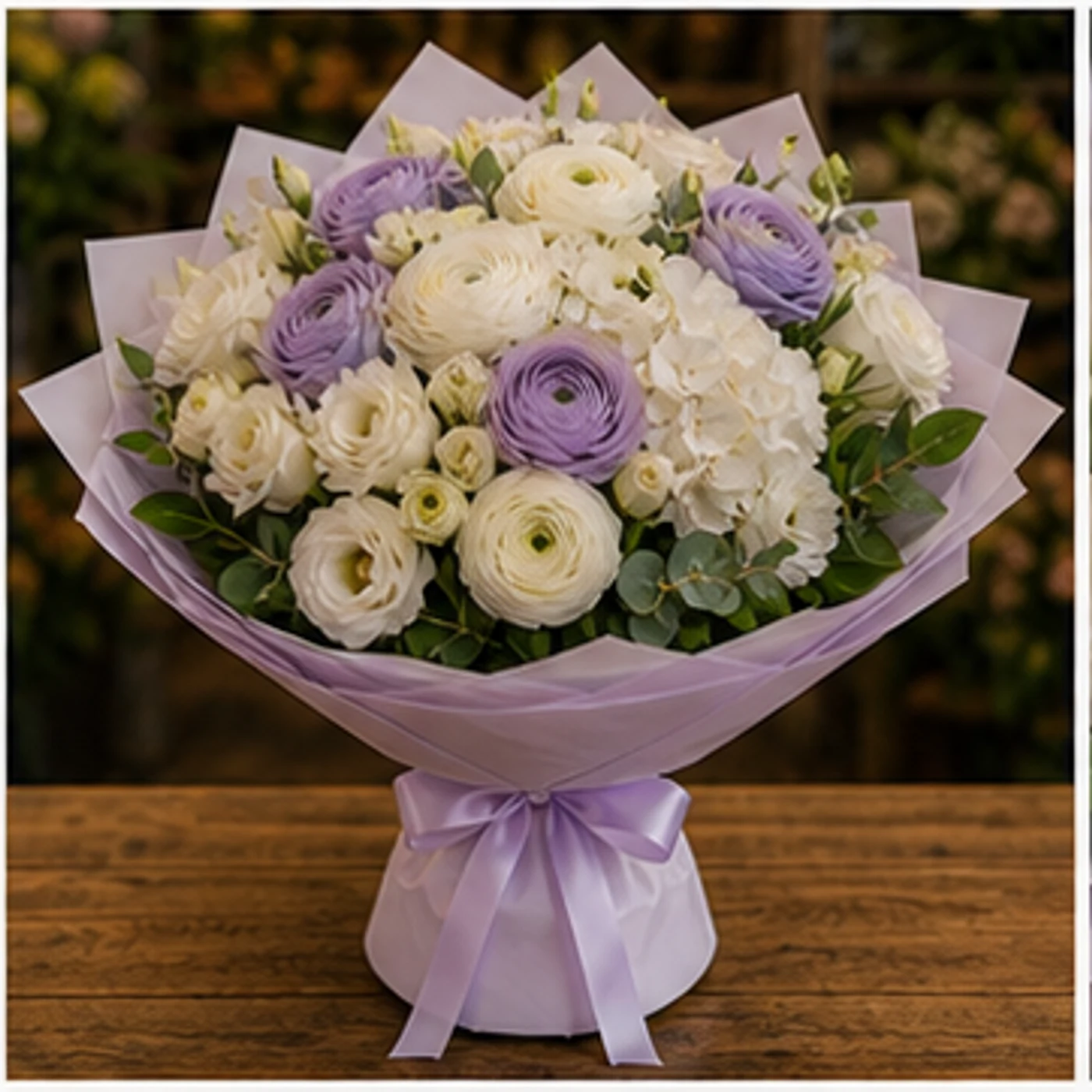 Buchet Ranunculus grandios lila alb - poza 3
