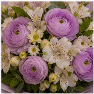 Buchet Ranunculus lila cu alstroemeria alba - poza 4
