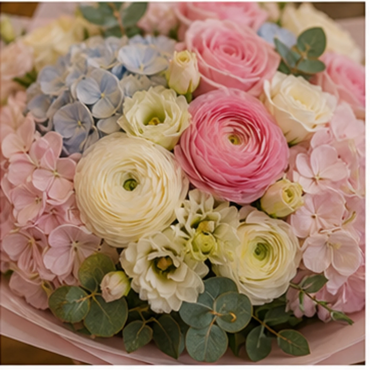 Buchet Ranunculus lux pastel cu hortensie - poza 4