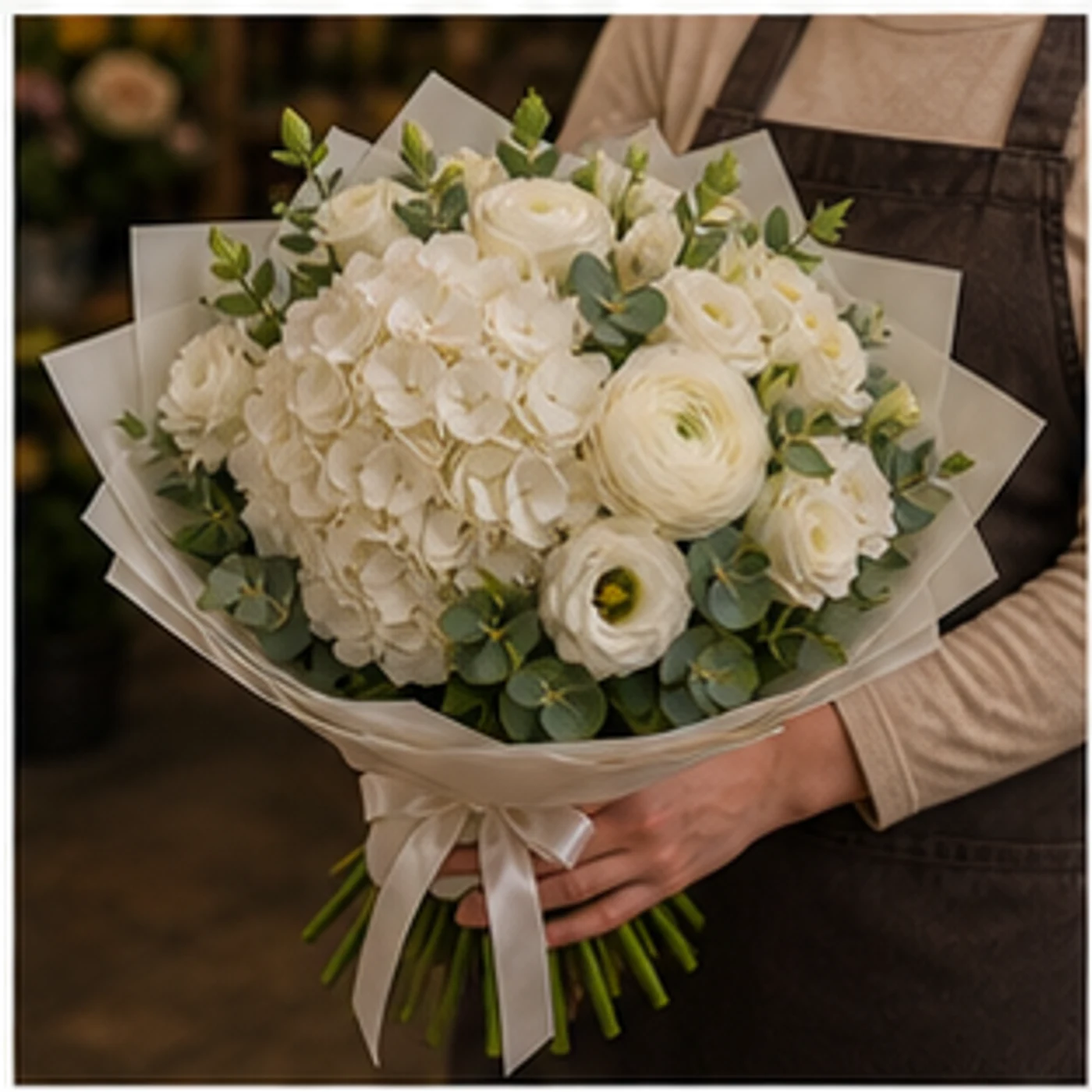 Buchet Ranunculus premium cu hortensie alba - poza 2