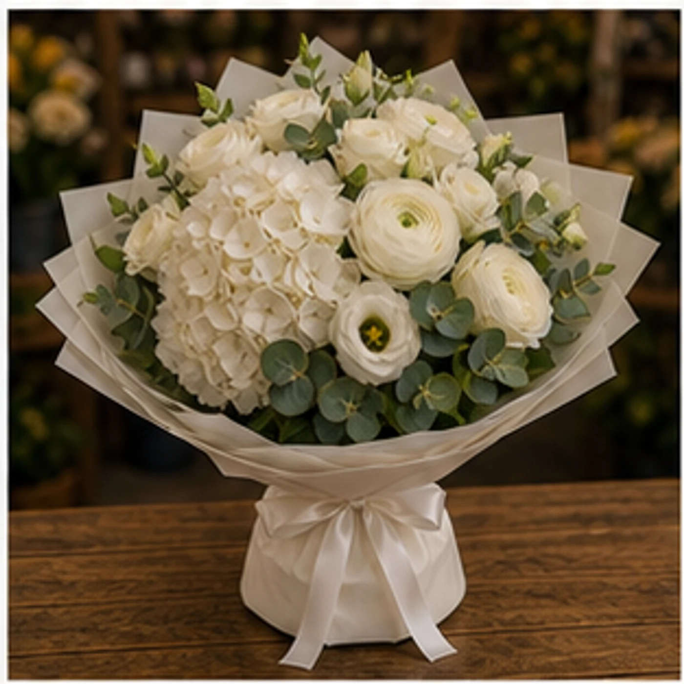 Buchet Ranunculus premium cu hortensie alba - poza 3