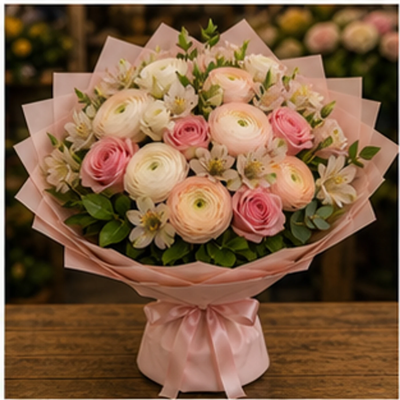 Buchet Ranunculus romantic pastel - poza 1