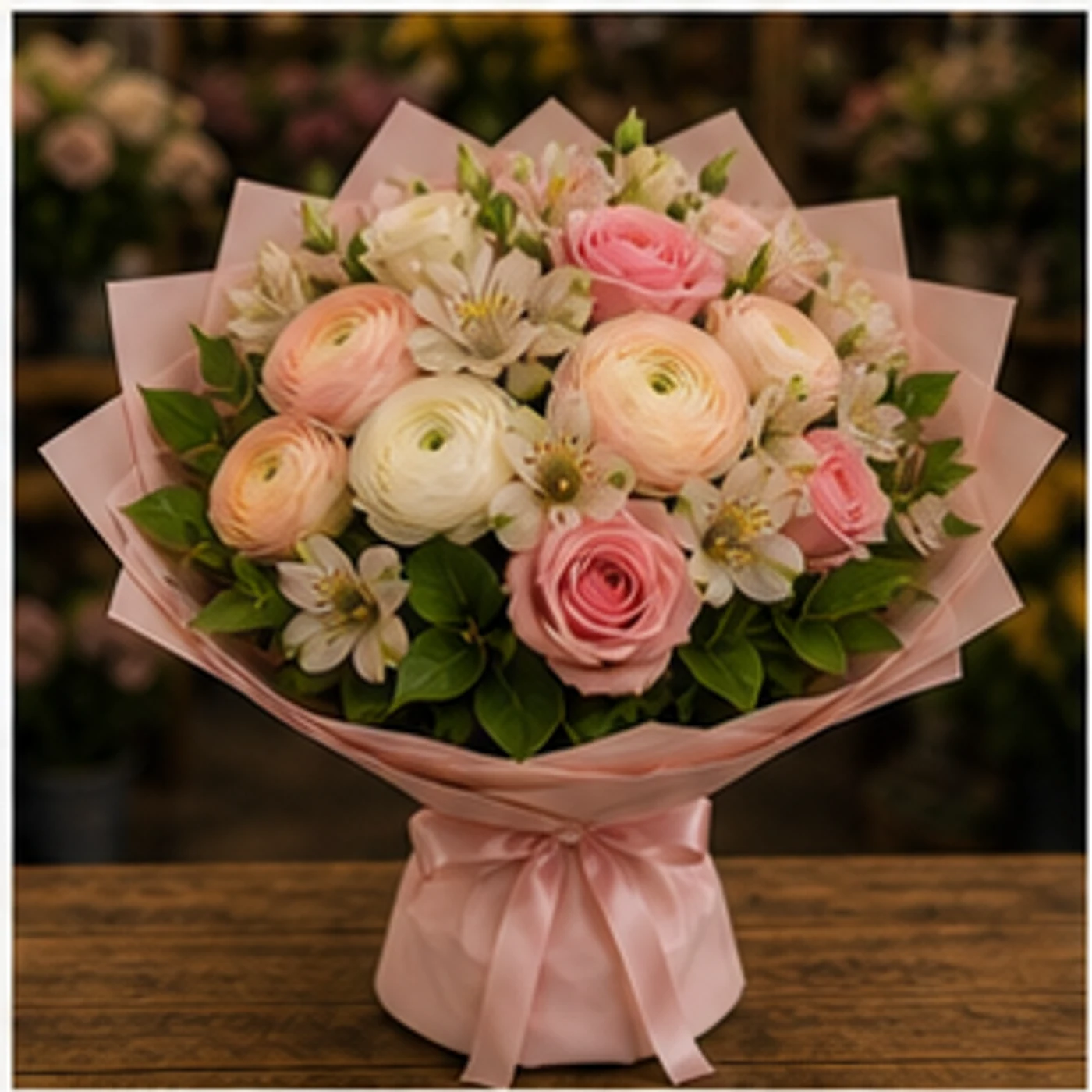 Buchet Ranunculus romantic pastel - poza 3
