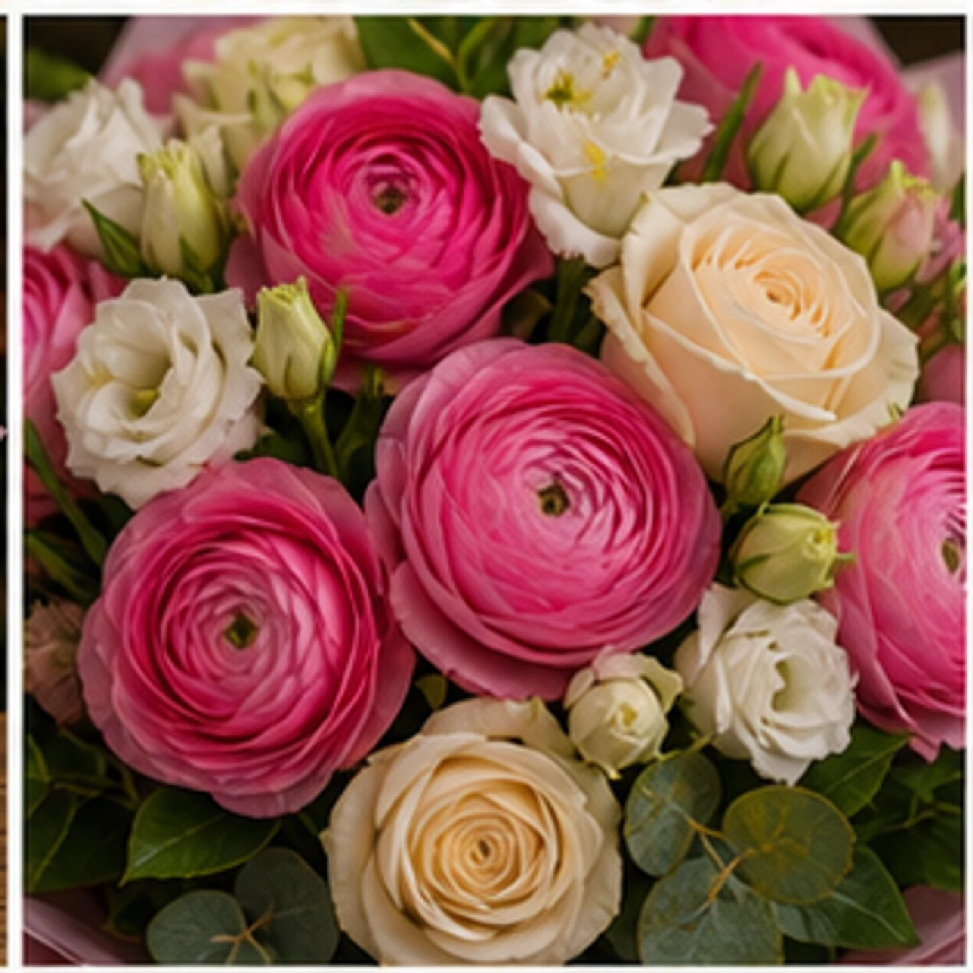 Buchet Ranunculus roz intens cu lisianthus - poza 4