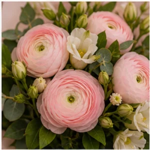 Buchet Ranunculus roz pal cu salal - poza 4