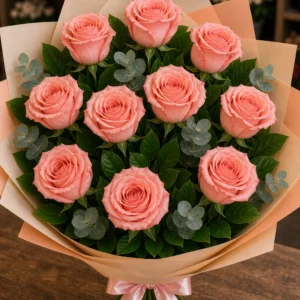 Buchet trandafiri roz 11 fire piersica - poza 1