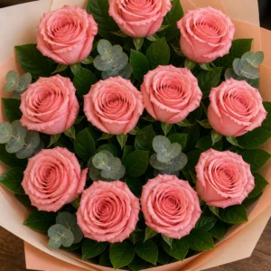 Buchet trandafiri roz 11 fire piersica - poza 4