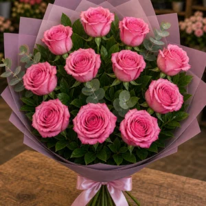 Buchet trandafiri roz 11 fire romantic - poza 1