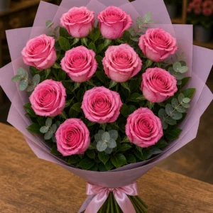 Buchet trandafiri roz 11 fire romantic - poza 3