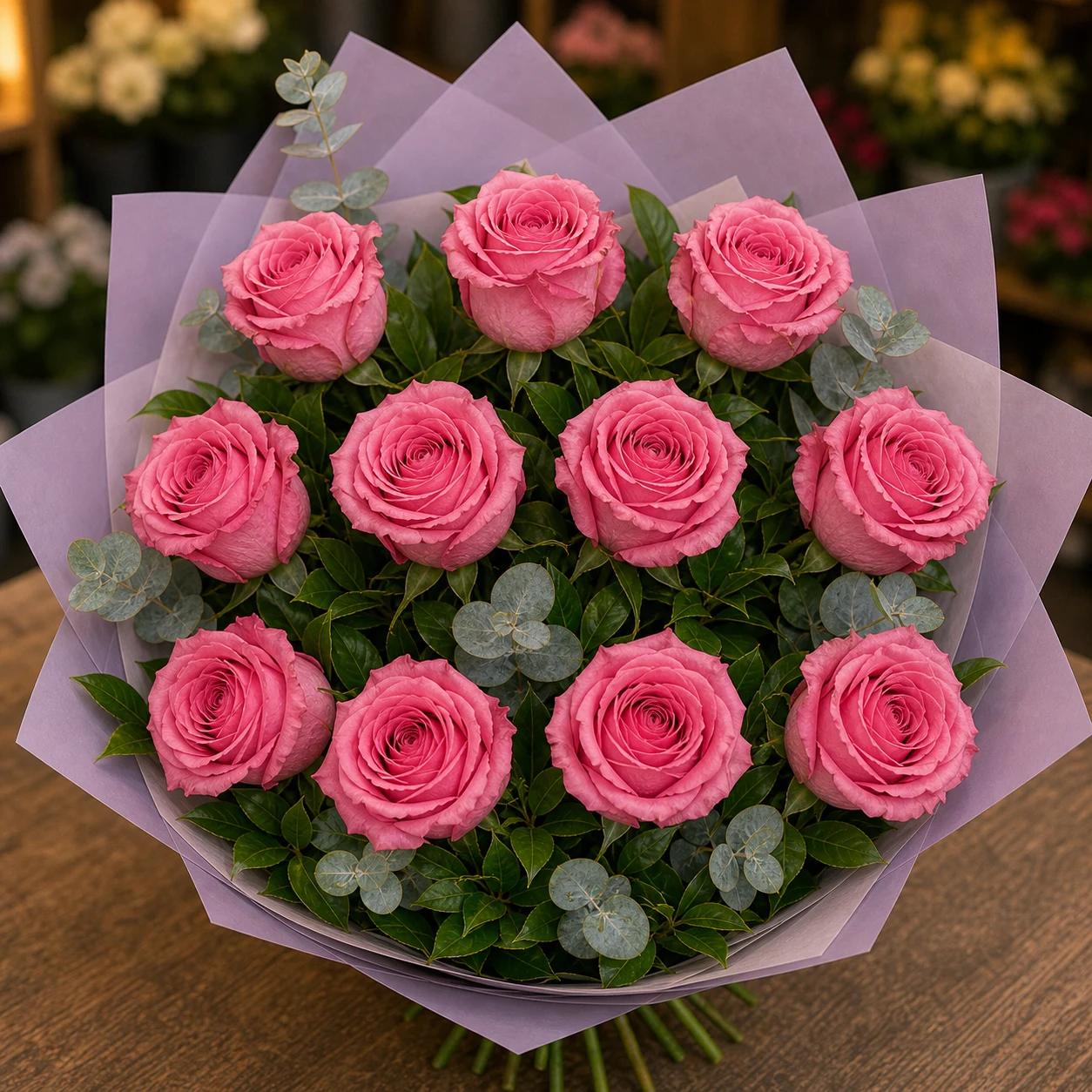 Buchet trandafiri roz 11 fire romantic - poza 4
