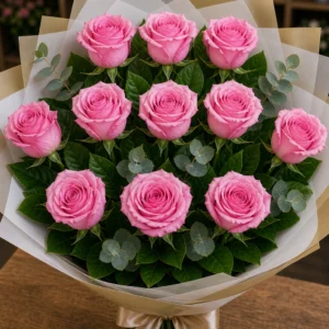 Buchet trandafiri roz 11 fire soft glam - poza 1