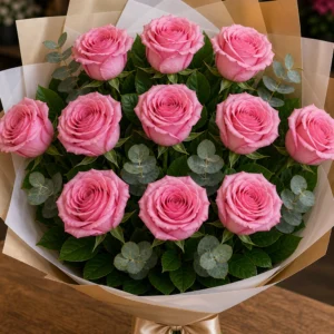 Buchet trandafiri roz 11 fire soft glam - poza 2