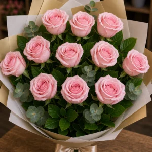 Buchet trandafiri roz 11 fire soft glam - poza 3