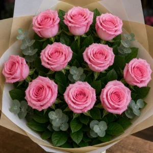 Buchet trandafiri roz 11 fire soft glam - poza 4