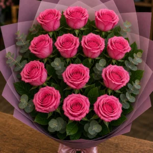 Buchet trandafiri roz 13 fire de impact - poza 2