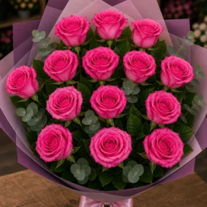 Buchet trandafiri roz 13 fire de impact - poza 3