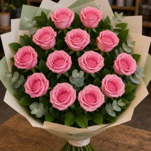 Buchet trandafiri roz 13 fire elegant - poza 1