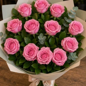 Buchet trandafiri roz 13 fire elegant - poza 4