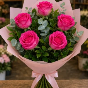 Buchet trandafiri roz 5 fire delicat - poza 1