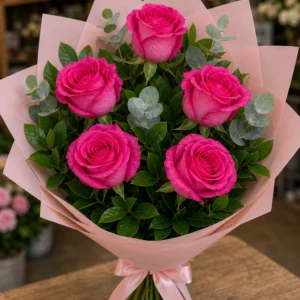 Buchet trandafiri roz 5 fire delicat - poza 3