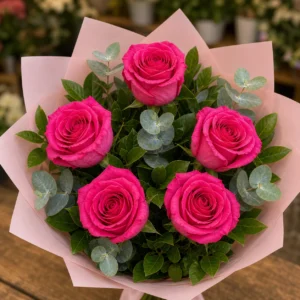 Buchet trandafiri roz 5 fire delicat - poza 4