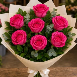 Buchet trandafiri roz 7 fire natural - poza 1