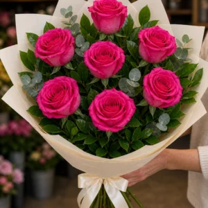 Buchet trandafiri roz 7 fire natural - poza 2