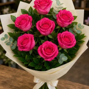Buchet trandafiri roz 7 fire natural - poza 3