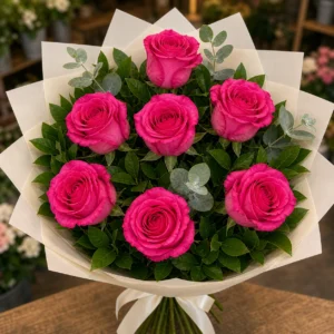 Buchet trandafiri roz 7 fire natural - poza 4