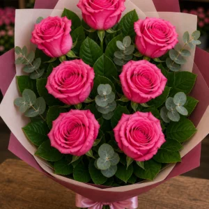 Buchet trandafiri roz 7 fire zmeura - poza 1