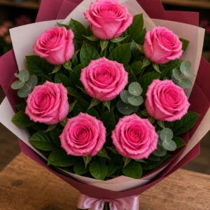Buchet trandafiri roz 7 fire zmeura - poza 2