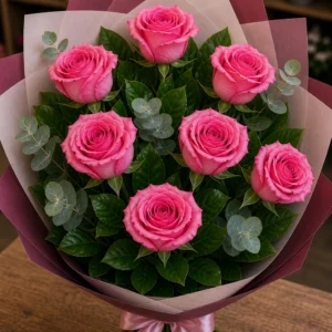 Buchet trandafiri roz 7 fire zmeura - poza 3