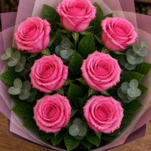 Buchet trandafiri roz 7 fire zmeura - poza 4