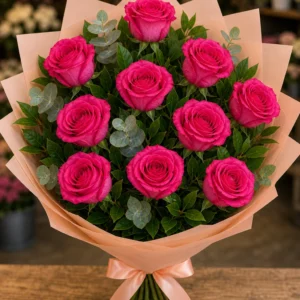 Buchet trandafiri roz 9 fire cald - poza 1
