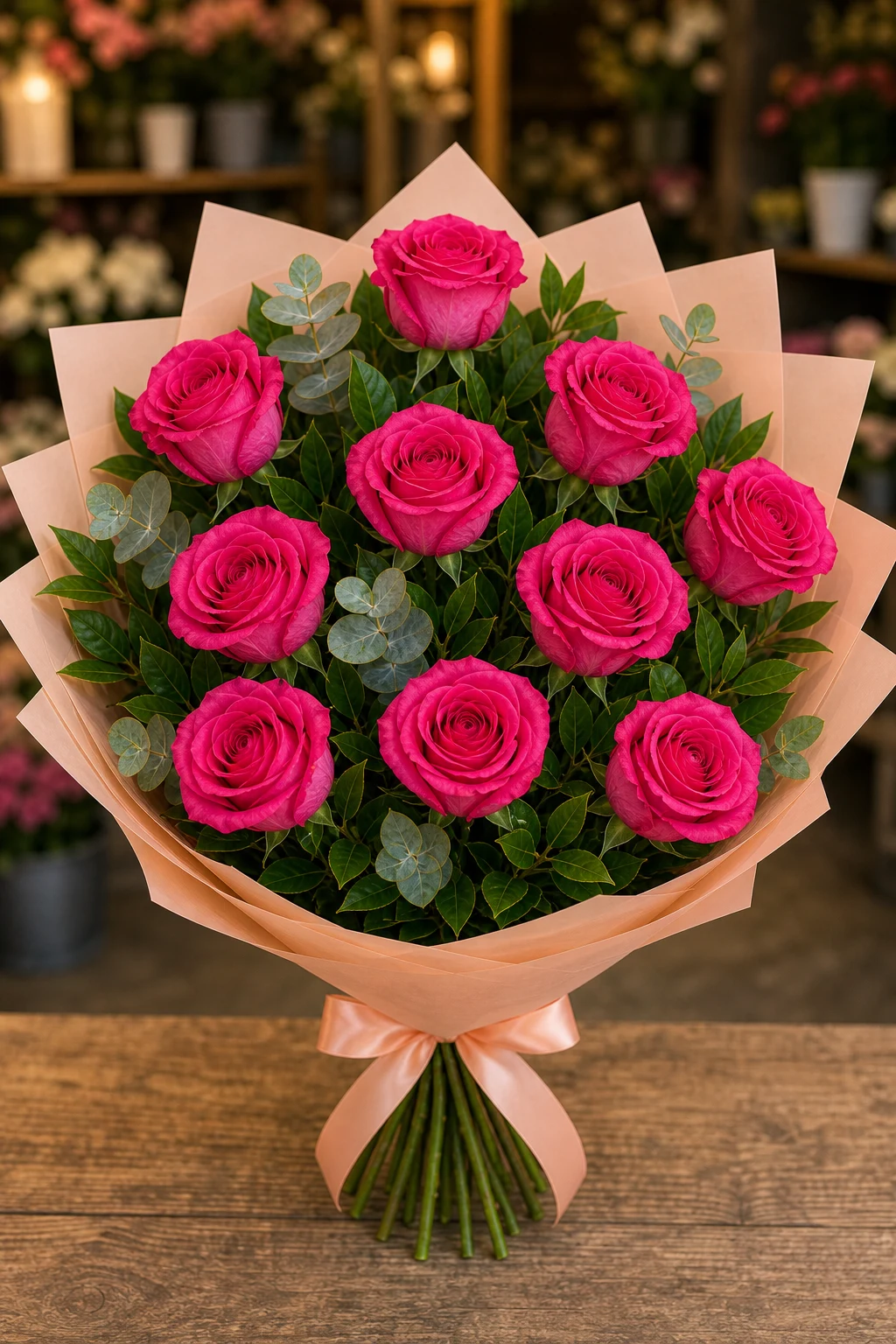 Buchet trandafiri roz 9 fire cald - poza 1