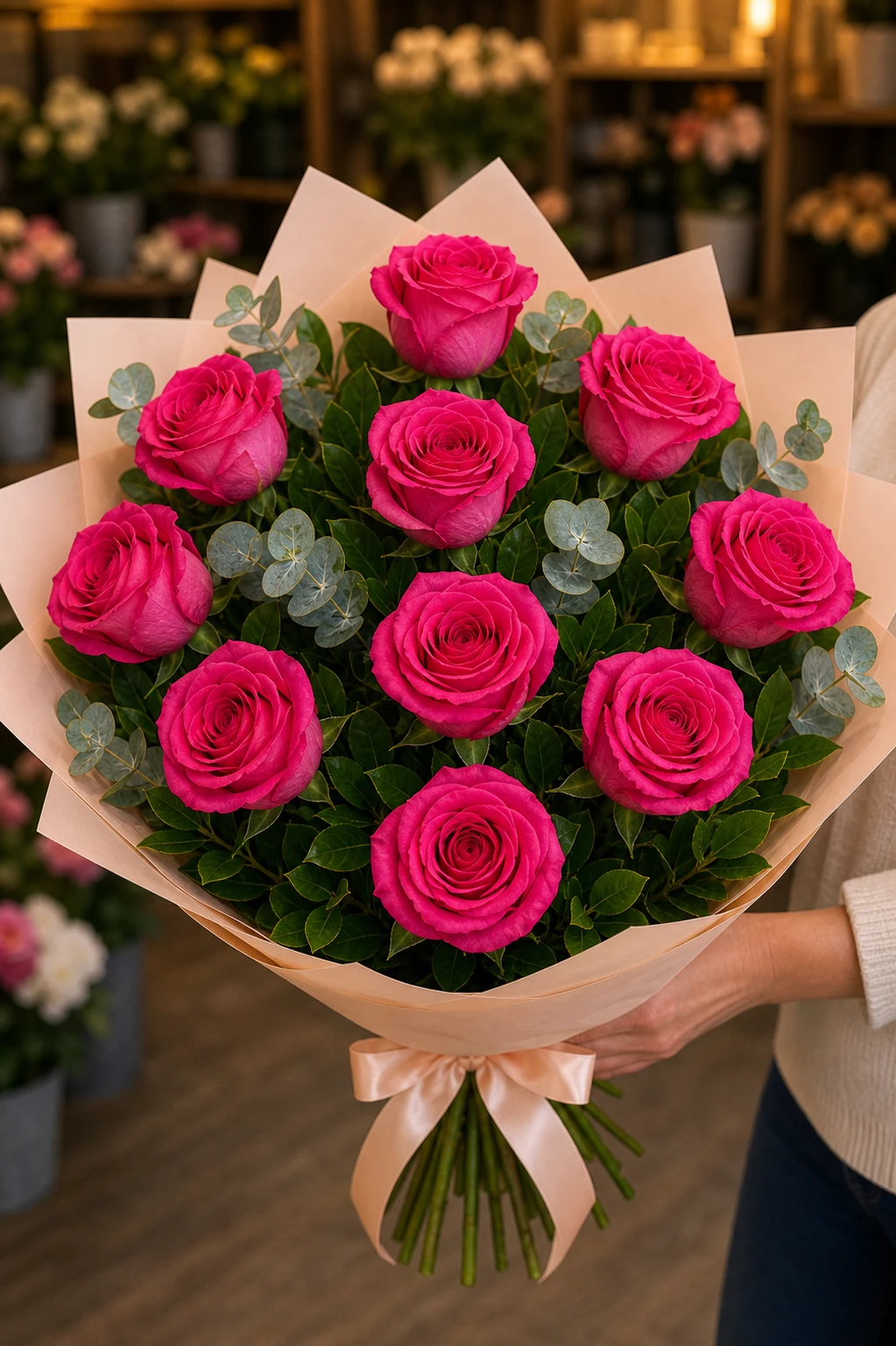 Buchet trandafiri roz 9 fire cald - poza 2