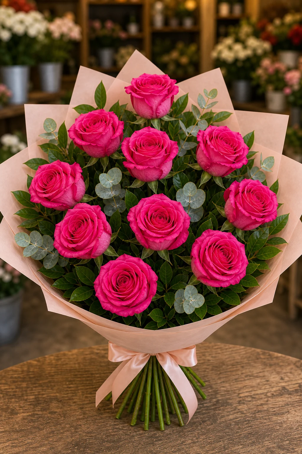 Buchet trandafiri roz 9 fire cald - poza 3