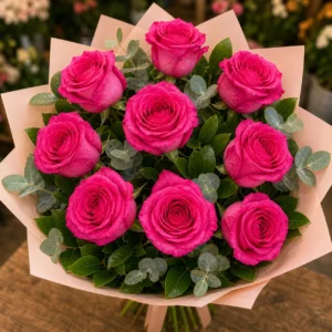 Buchet trandafiri roz 9 fire cald - poza 4