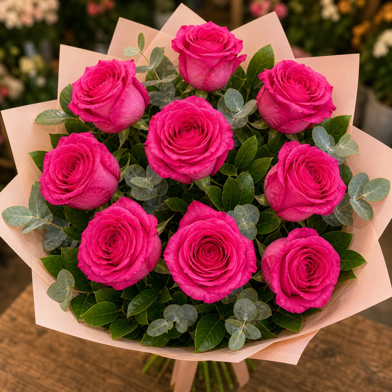 Buchet trandafiri roz 9 fire cald - poza 4