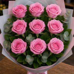 Buchet trandafiri roz 9 fire roz rece - poza 1