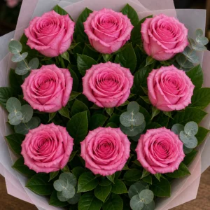 Buchet trandafiri roz 9 fire roz rece - poza 4