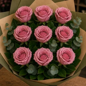 Buchet trandafiri roz 9 fire vintage prafuit - poza 1