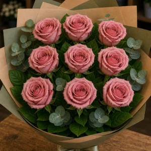 Buchet trandafiri roz 9 fire vintage prafuit - poza 2