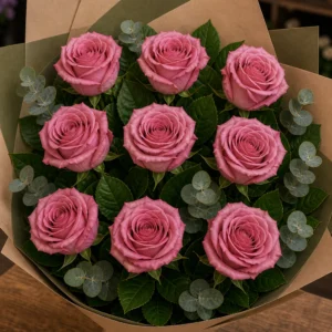 Buchet trandafiri roz 9 fire vintage prafuit - poza 3