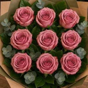 Buchet trandafiri roz 9 fire vintage prafuit - poza 4