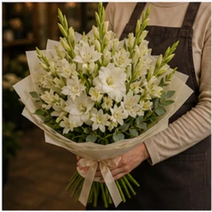 Buchet Tuberoze cu gladiole albe - poza 2