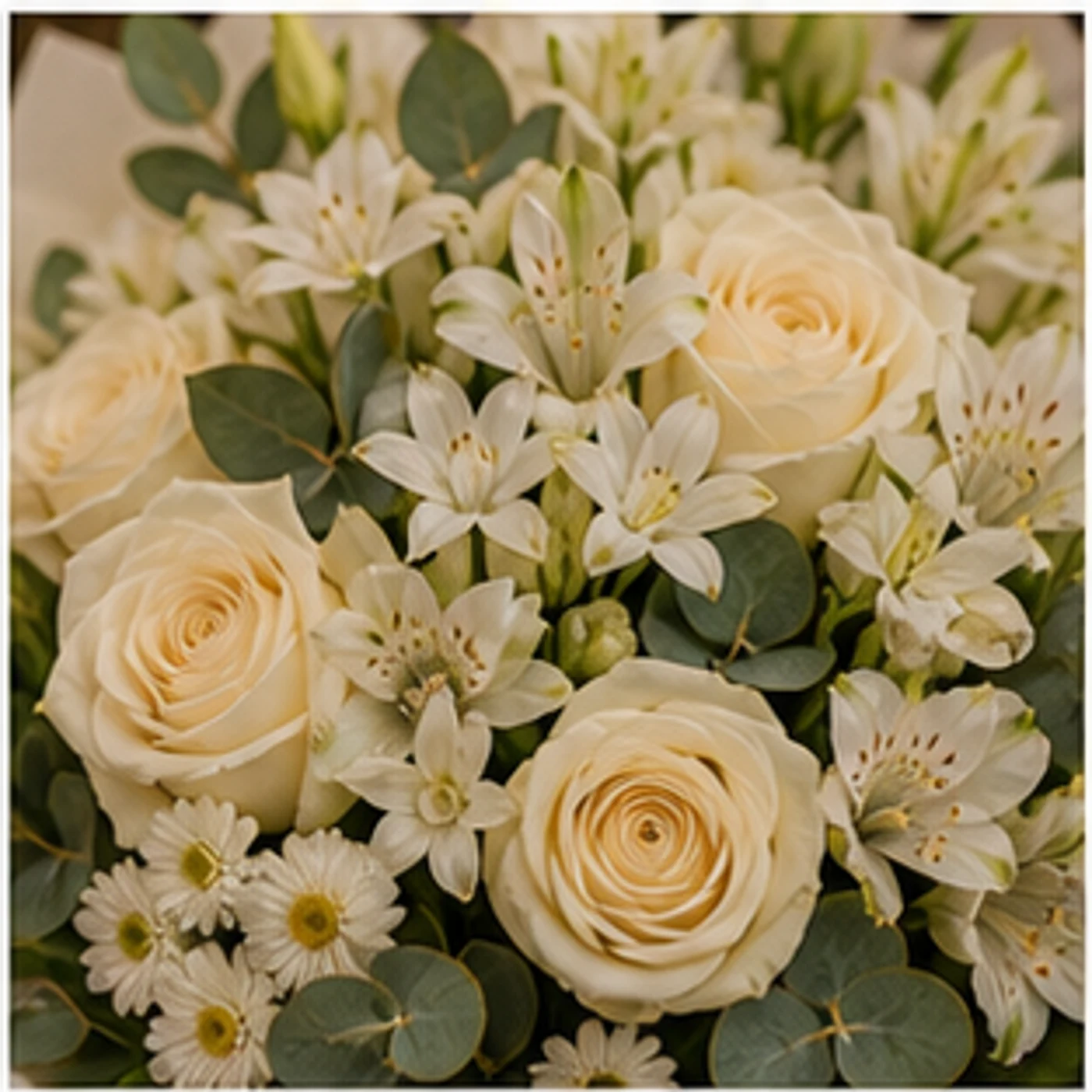 Buchet Tuberoze cu trandafiri crem - poza 4