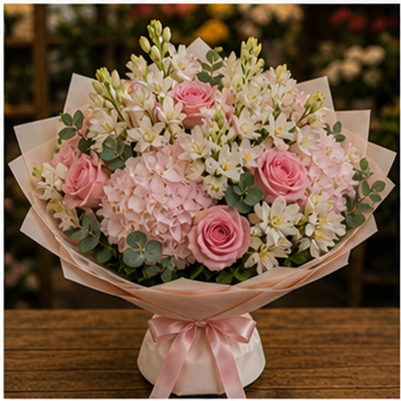 Buchet Tuberoze de lux alb roz - poza 1