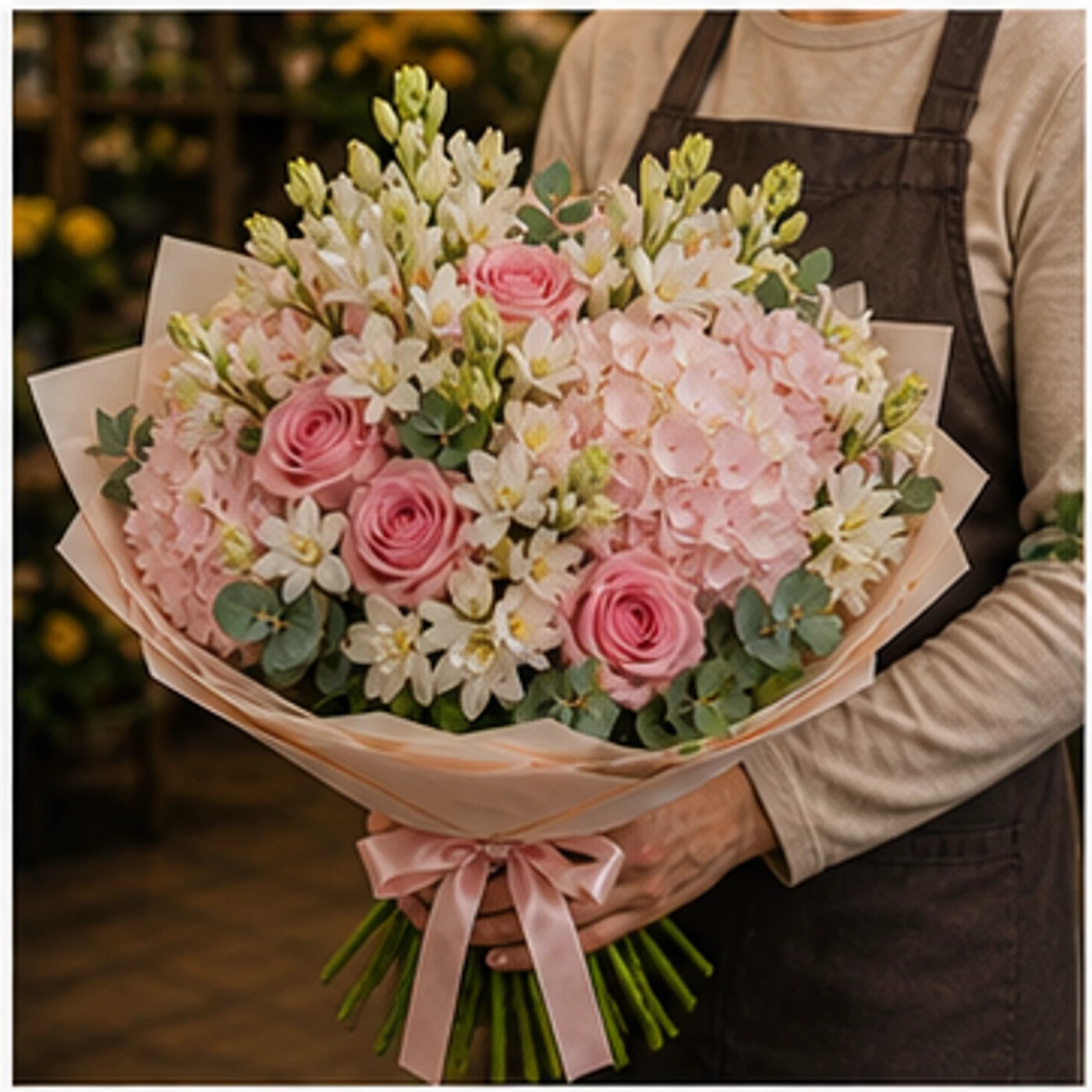 Buchet Tuberoze de lux alb roz - poza 2