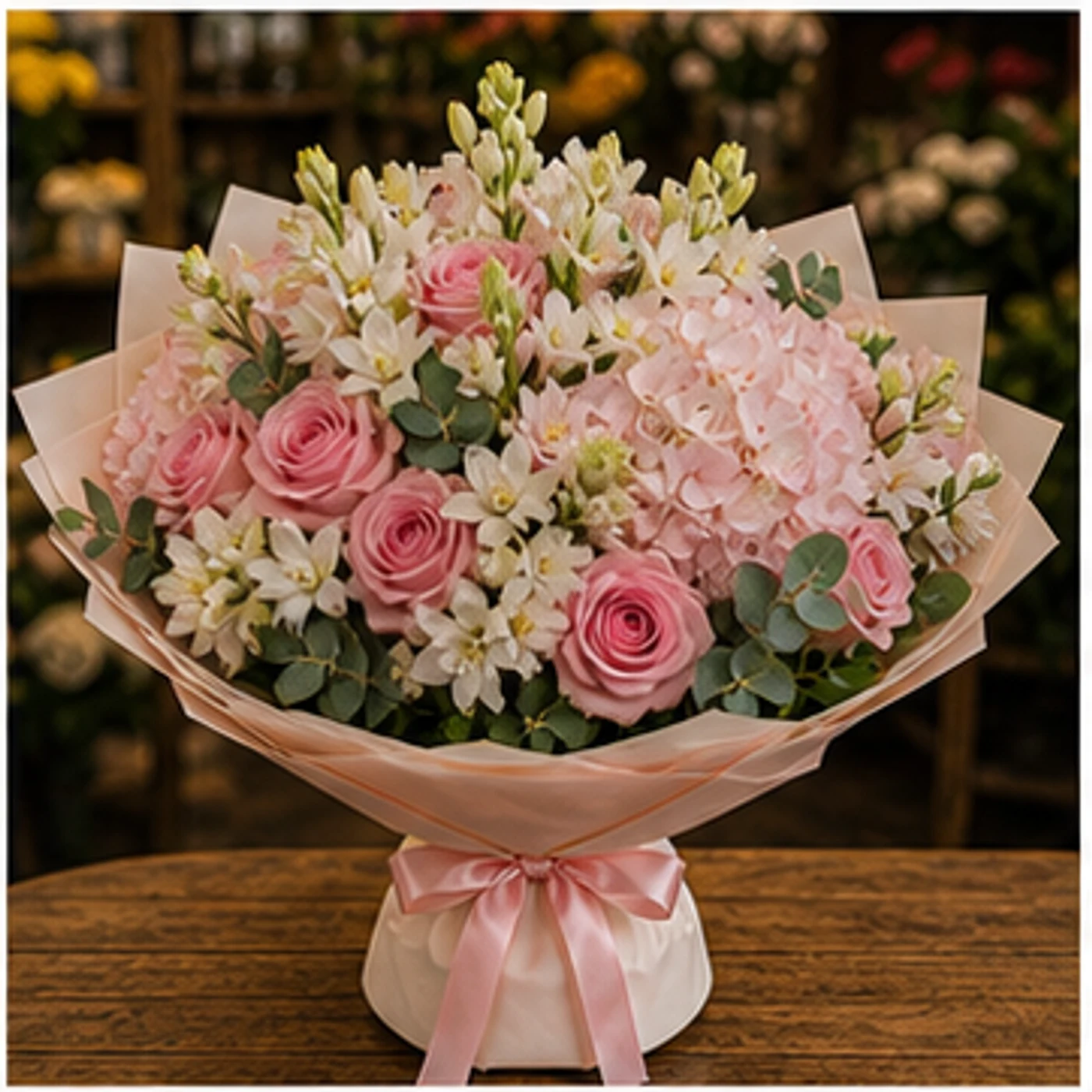 Buchet Tuberoze de lux alb roz - poza 3